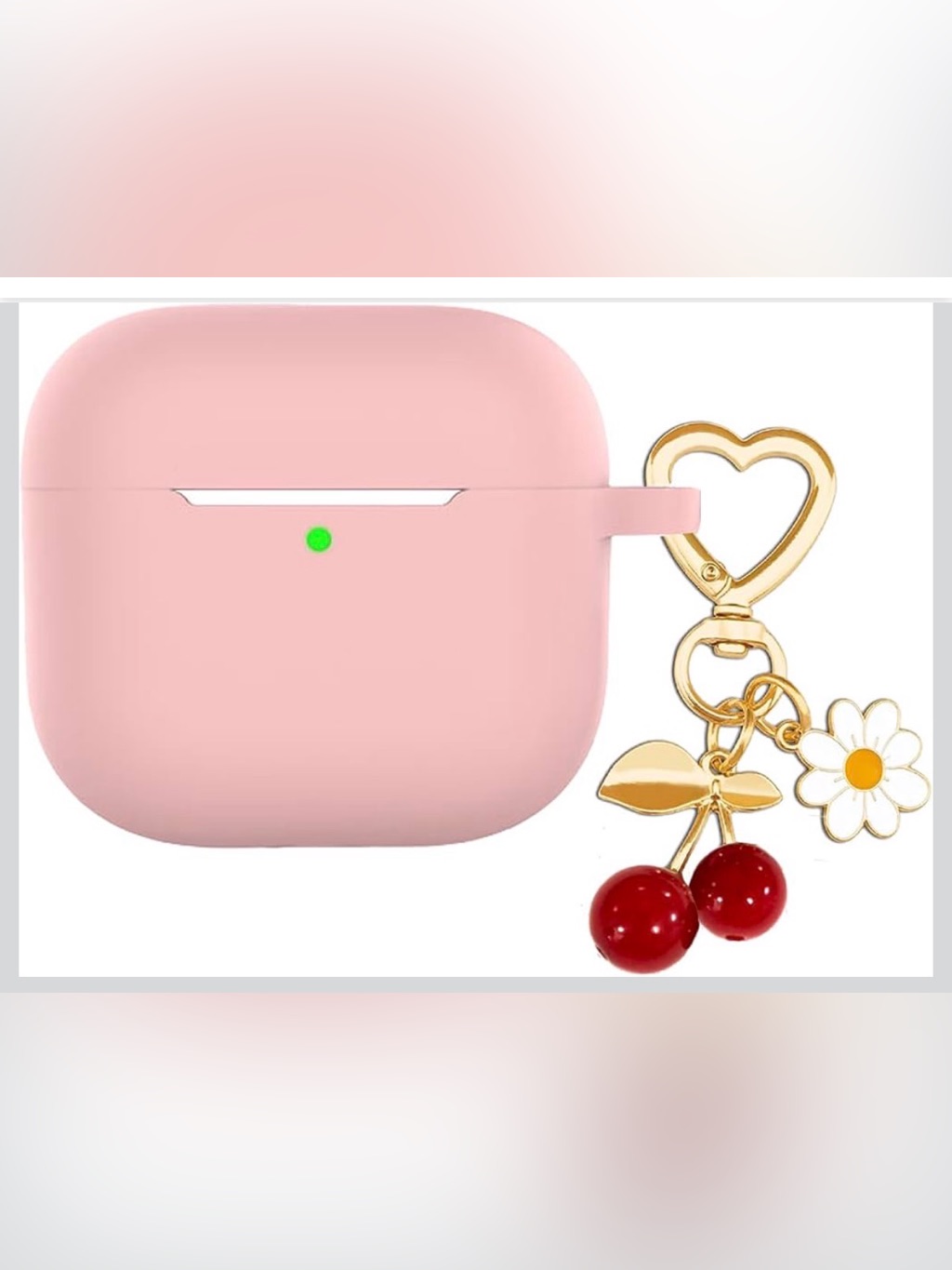 Pink Silicone Airpods 4 Case With Gold Cherry Charm Pink Silicone Airpods 4 Case With Gold Cherry Charm